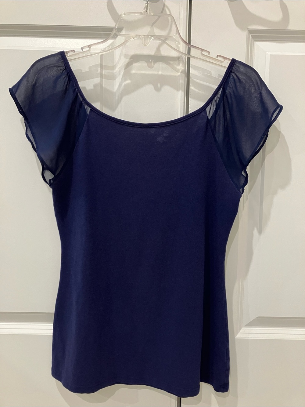 Express Navy Blue Sheer Flutter Sleeve Top Blouse Size Medium
